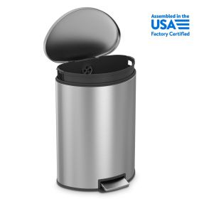 Kitchen Trash Can, 14.5 Gallon Stainless Steel Semi Round Step Garbage Bin with Soft Close Lid, Silver