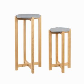 2 Pack Gray Cement Wood Plant Stand