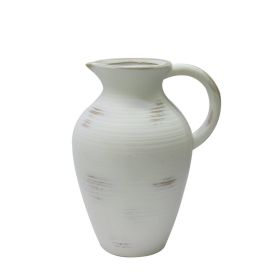 Hand Brushed Washed Ceramic Pitcher Vase, 12", White