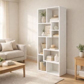 Asymmetrical Display Shelf & Bookcase, 5-Tier, White