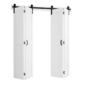 VEVOR Bifold Barn Door, 72" x 84", MDF Bi-Fold Sliding Closet Doors, Hardware Kit Included, H-Frame Space-Saving Design