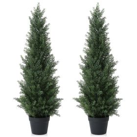 2 Pack 3 ft Outdoor Artificial Topiary Cedar Plants Fake Tree UV Rated Potted Plants for Porch Decor Faux Pine Tree for Perfect Housewarming Gift
