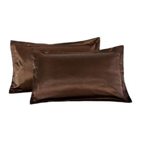 Pure color silk single pillow case (Option: Coffee-A pair)