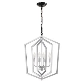 4-Light Farmhouse Chandeliers, Matte Black And Sliver Matte Black Vintage Cage Light Fixture ,Adjustable Height Chandeliers For Dining Room, Bedr (Option: Silver)