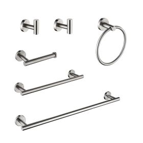 6 Piece Stainless Steel Bathroom Towel Rack Set Wall Mount (Color: as Pic)